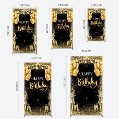 Lofaris Glitter Gold Balloon Flag Bokeh Black Rectangle Backdrop