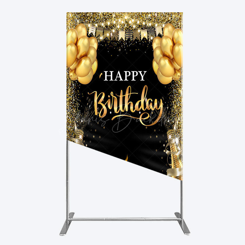 Lofaris Glitter Gold Balloon Flag Bokeh Black Rectangle Backdrop