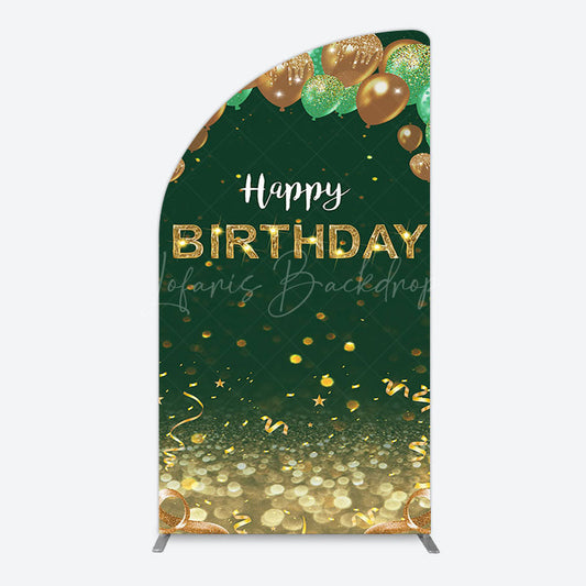 Lofaris Glitter Gold Green Balloons Birthday Half Moon Arch Backdrop