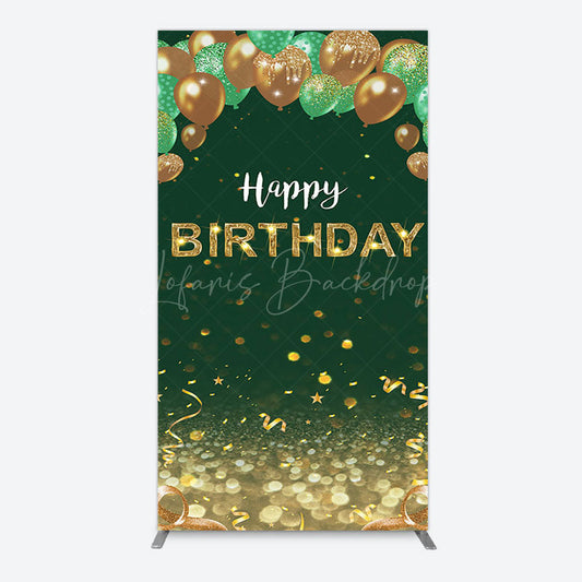 Lofaris Glitter Gold Green Balloons Birthday Rectangle Backdrop