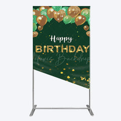 Lofaris Glitter Gold Green Balloons Birthday Rectangle Backdrop
