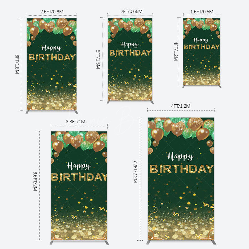 Lofaris Glitter Gold Green Balloons Birthday Rectangle Backdrop