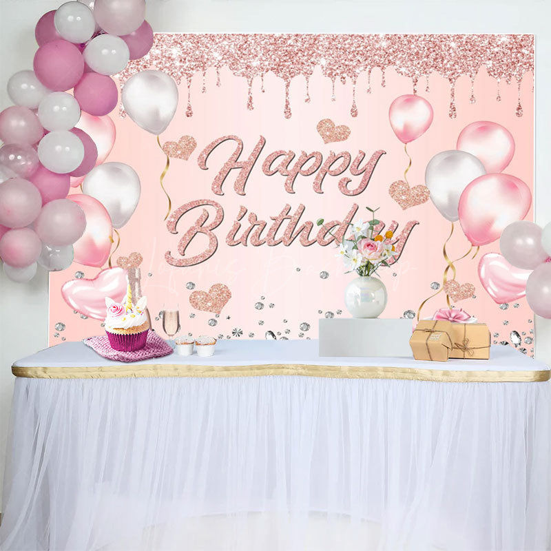 Lofaris Glitter Heart Balloon Gifts Happy Birthday Backdrop