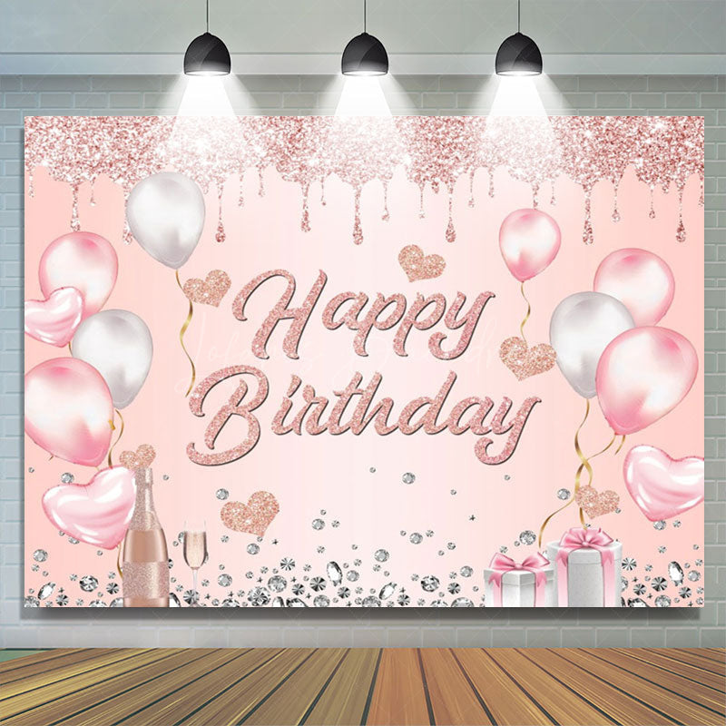 Lofaris Glitter Heart Balloon Gifts Happy Birthday Backdrop