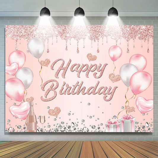 Lofaris Glitter Heart Balloon Gifts Happy Birthday Backdrop