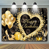 Lofaris Glitter Heart Balloon Sweet Happy Birthday Backdrop