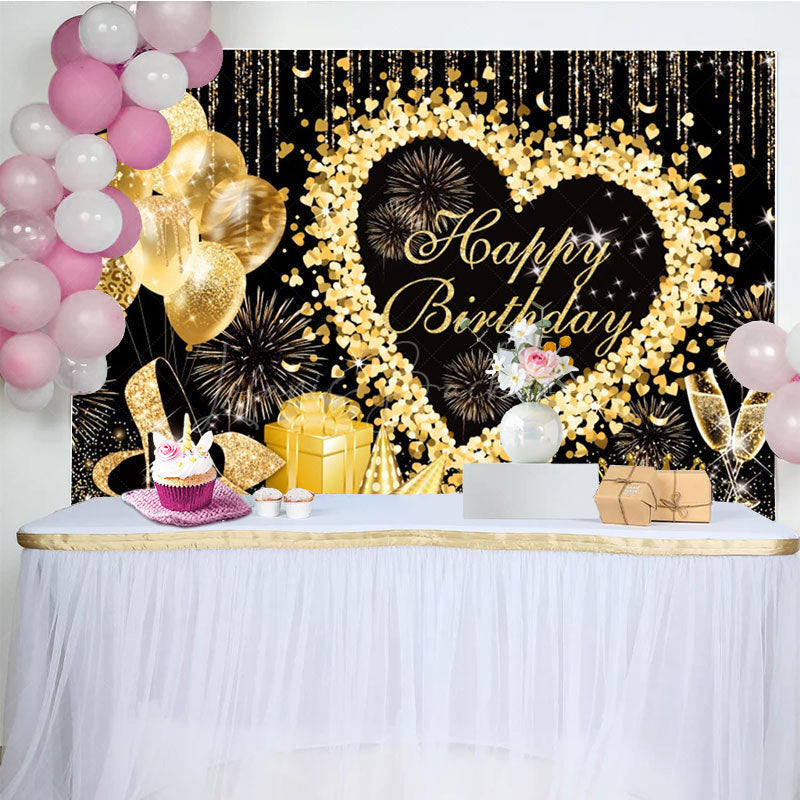 Lofaris Glitter Heart Balloon Sweet Happy Birthday Backdrop