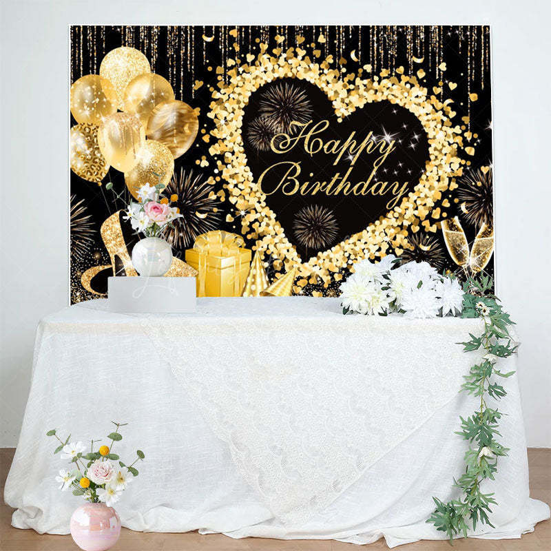 Lofaris Glitter Heart Balloon Sweet Happy Birthday Backdrop