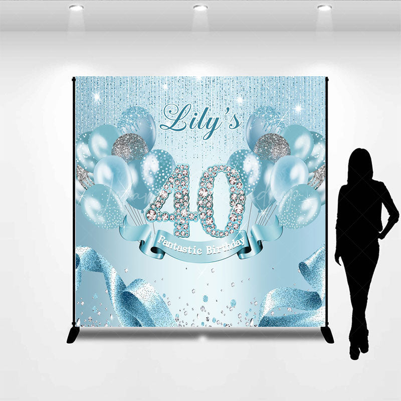 Lofaris Glitter Light Blue Balloon Custom Birthday Backdrop
