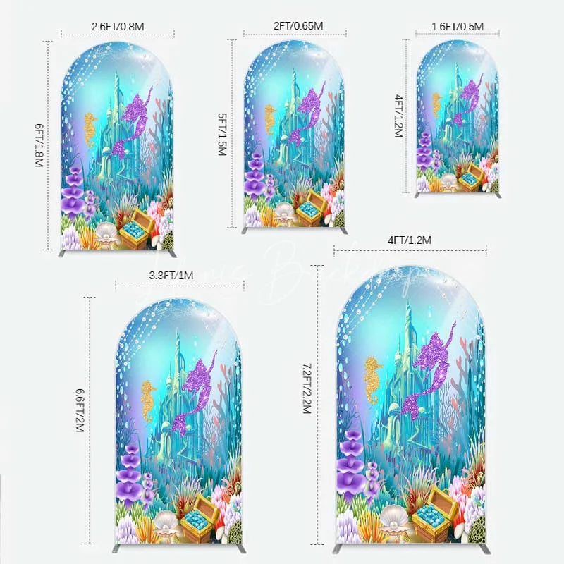 Lofaris Glitter Mermaid and Underwater Castle Arch Backdrop Sea Shells Treasure Party Decoration