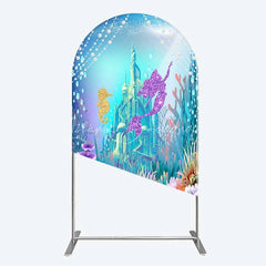 Lofaris Glitter Mermaid and Underwater Castle Arch Backdrop Sea Shells Treasure Party Decoration