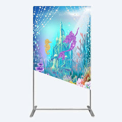 Lofaris Glitter Mermaid and Underwater Castle Rectangle Backdrop Sea Shells Treasure Party Decoration