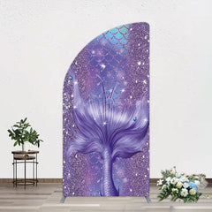 Lofaris Glitter Mermaid Purple Summer Vibe Half Moon Arch Backdrop