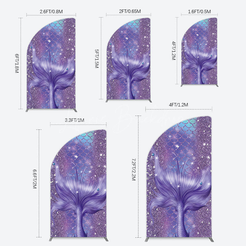 Lofaris Glitter Mermaid Purple Summer Vibe Half Moon Arch Backdrop