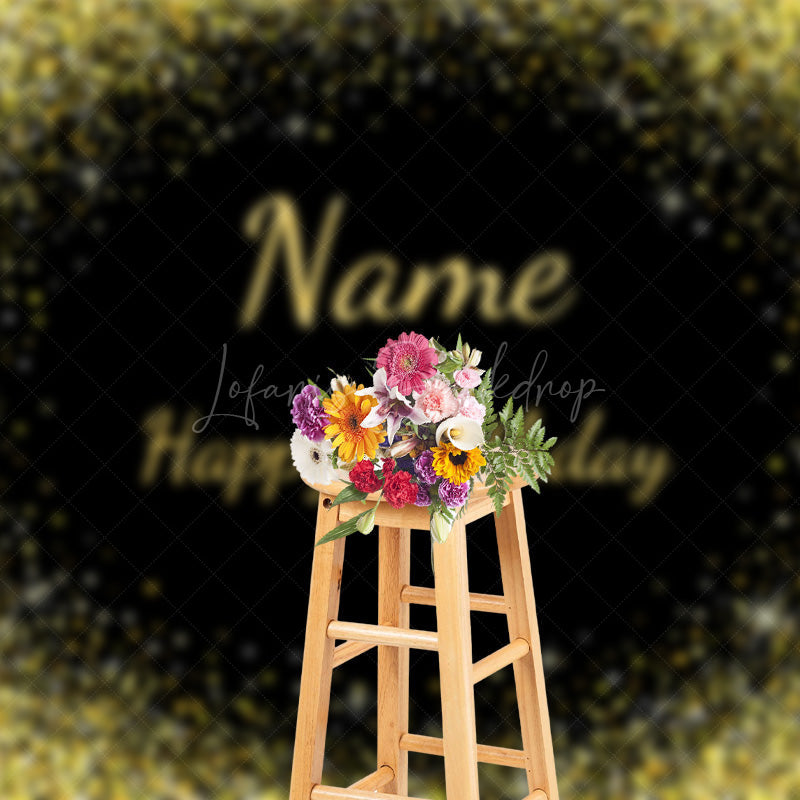 Lofaris Glitter personalized Name Happy Birthday Backdrop