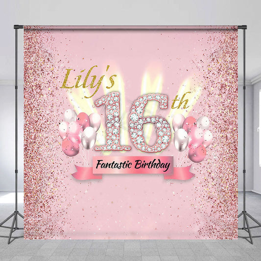 Lofaris Glitter Pink Balloon Sweet Custom Birthday Backdrop