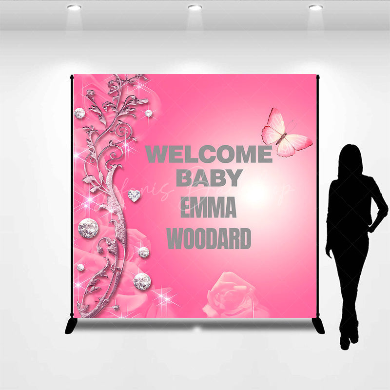 Lofaris Glitter Pink Diamonds Custom Baby Shower Backdrop