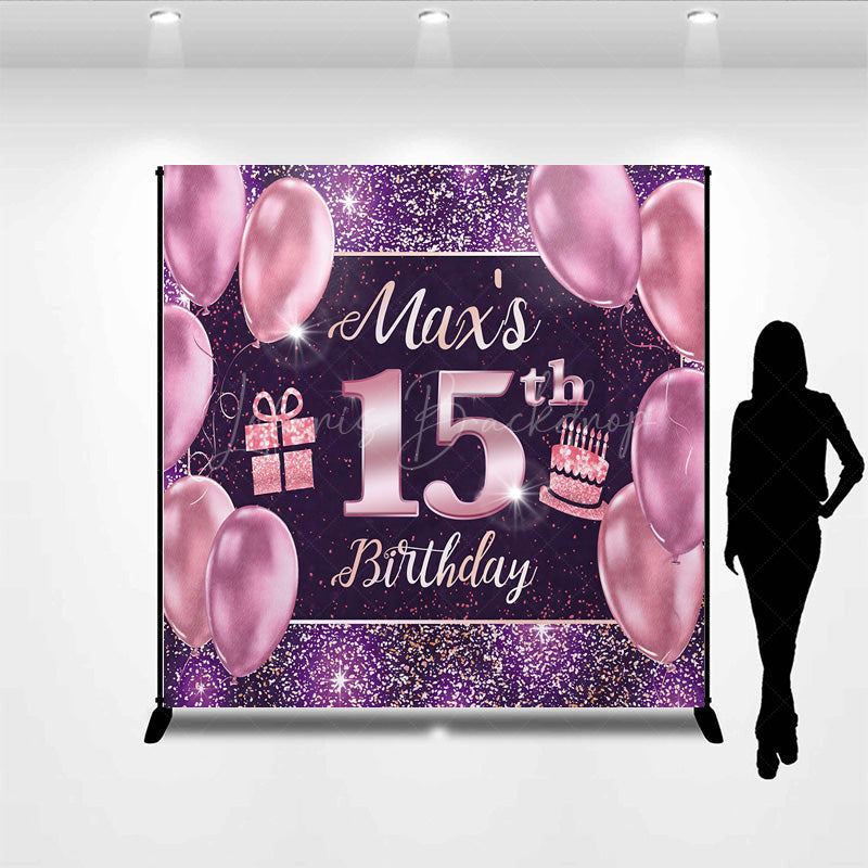 Lofaris Glitter Purple Balloon Gift Custom Birthday Backdrop