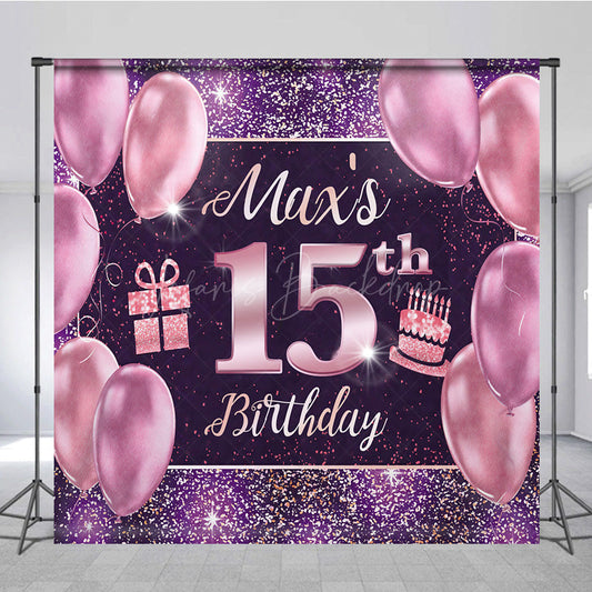 Lofaris Glitter Purple Balloon Gift Custom Birthday Backdrop