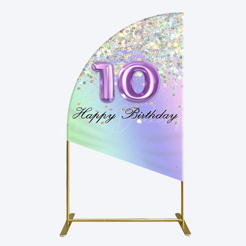 Lofaris Glitter Rainbow 10th Happy Birthday Half Moon Arch Backdrop