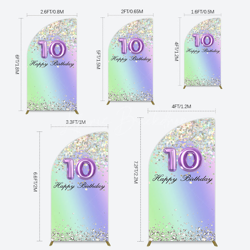 Lofaris Glitter Rainbow 10th Happy Birthday Half Moon Arch Backdrop