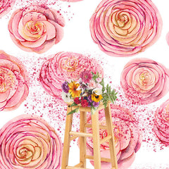 Lofaris Glitter Repetitive Various Pink Flowers Backdrop