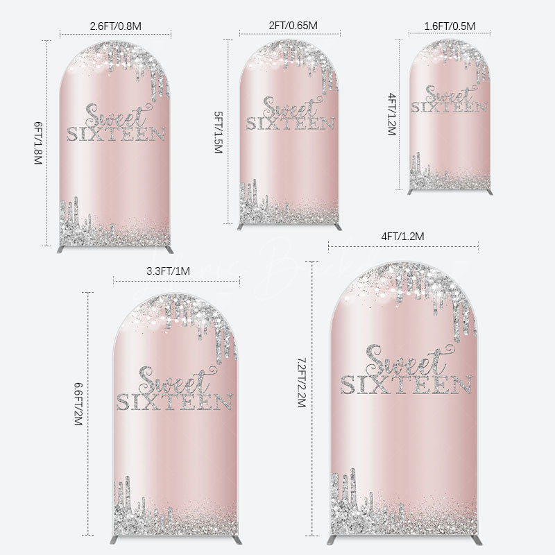 Lofaris Glitter Rose Gold Sweet 16 Birthday Arch Backdrop