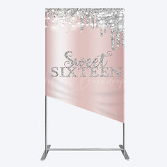 Lofaris Glitter Rose Gold Sweet 16 Birthday Rectangle Backdrop