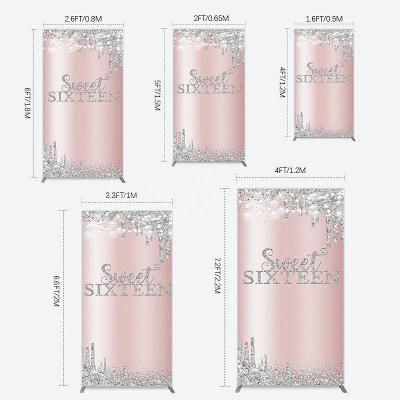 Lofaris Glitter Rose Gold Sweet 16 Birthday Rectangle Backdrop