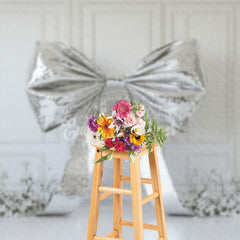 Lofaris Glitter Silver Bow White Floral Wedding Backdrop