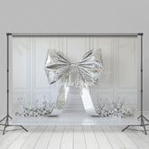 Lofaris Glitter Silver Bow White Floral Wedding Backdrop