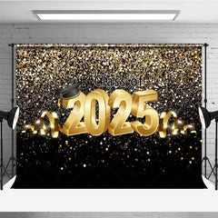 Lofaris Glorious Black Gold Glitter Congrats Grad Backdrop
