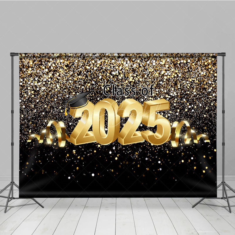 Lofaris Glorious Black Gold Glitter Congrats Grad Backdrop