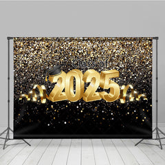 Lofaris Glorious Black Gold Glitter Congrats Grad Backdrop