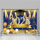 Lofaris Glorious Blue Gold Glitter Congrats Grad Backdrop