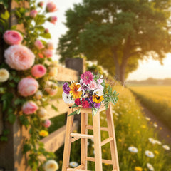 Lofaris Glow Floral Plant Fence Summer Field Photo Backdrop
