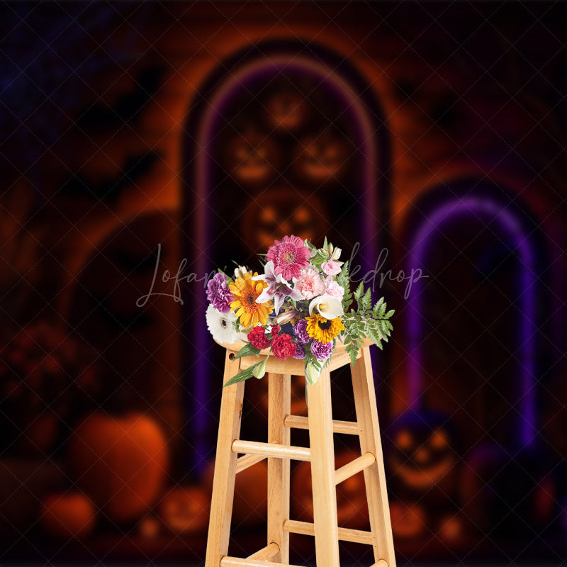 Lofaris Glow Jack Olantern Floral Scary Halloween Backdrop