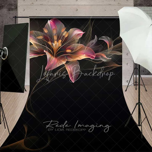 Lofaris Glowing Abstract Lily Sweep Photo Backdrop Dark Artistic Flower Background Neon Petal Bloom Floor Prop