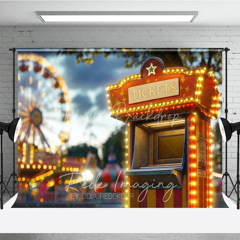 Lofaris Glowing Carnival Ticket Booth Cake Smash Backdrop Ferris Wheel Night Photography Studio Background
