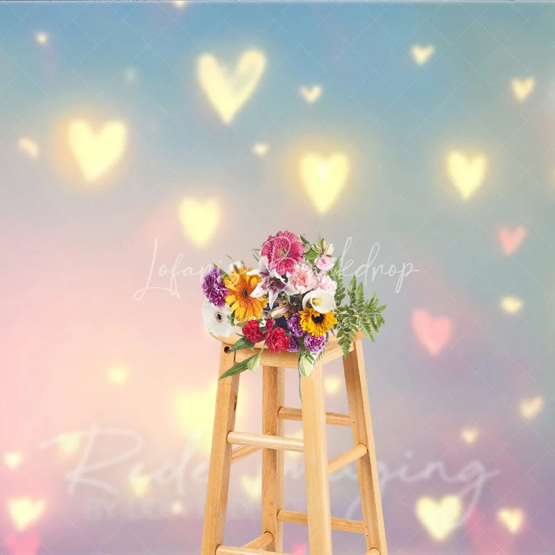 Lofaris Glowing Hearts Bokeh Photography Backdrop Pastel Pink and Blue Romantic Studio Background