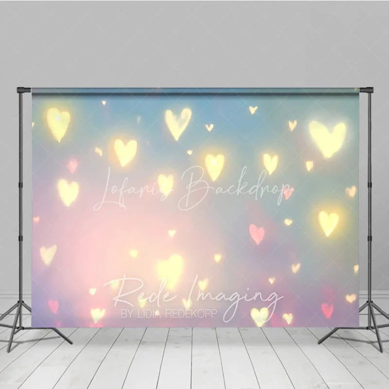Lofaris Glowing Hearts Bokeh Photography Backdrop Pastel Pink and Blue Romantic Studio Background