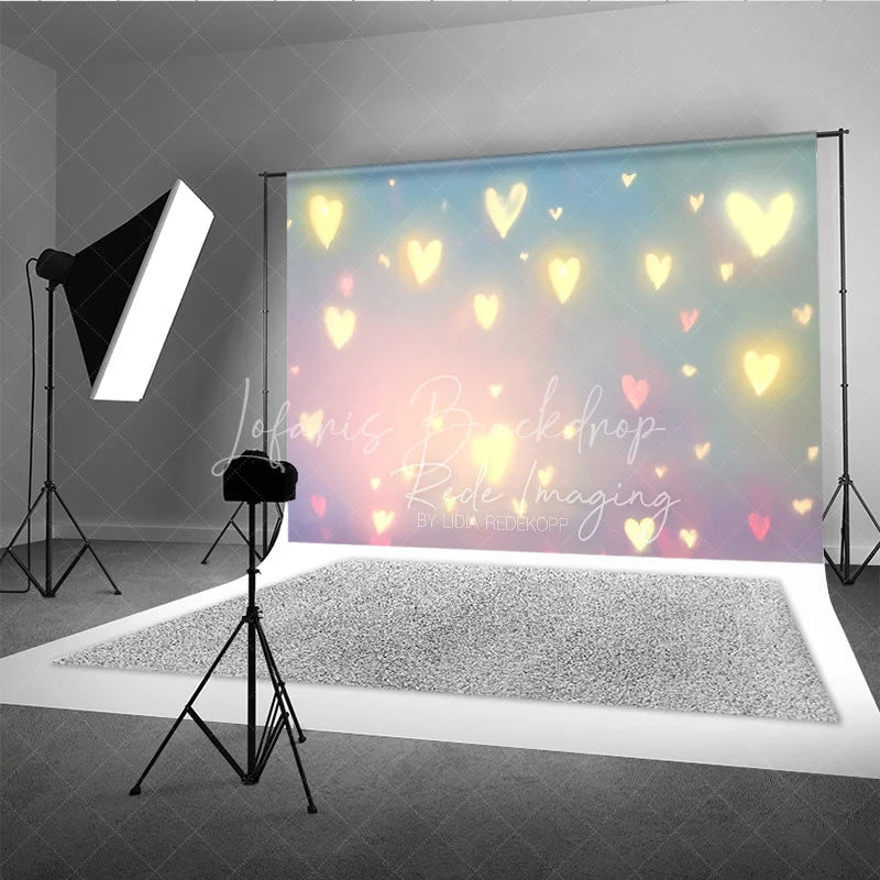 Lofaris Glowing Hearts Bokeh Photography Backdrop Pastel Pink and Blue Romantic Studio Background
