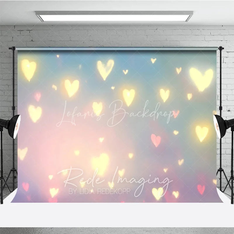 Lofaris Glowing Hearts Bokeh Photography Backdrop Pastel Pink and Blue Romantic Studio Background