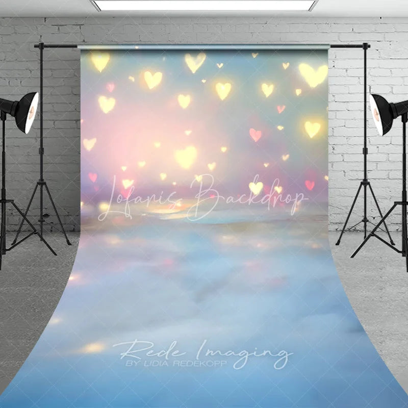 Lofaris Glowing Hearts Bokeh Photography Backdrop Pastel Pink and Blue Romantic Sweep Portrait Studio Background