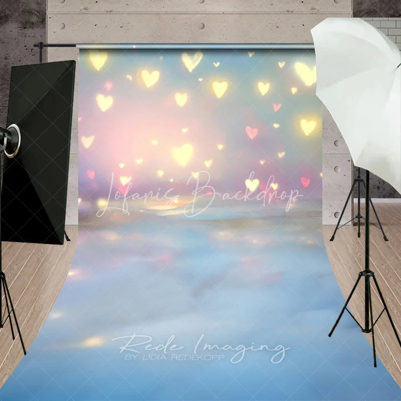 Lofaris Glowing Hearts Bokeh Photography Backdrop Pastel Pink and Blue Romantic Sweep Portrait Studio Background
