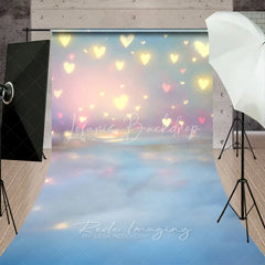 Lofaris Glowing Hearts Bokeh Photography Backdrop Pastel Pink and Blue Romantic Sweep Portrait Studio Background