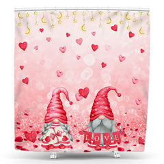Lofaris Gnome Couple Pink Bokeh Valentines Day Shower Curtain