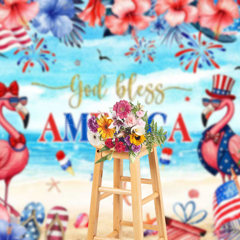 Lofaris God Bless America Summer Beach Flamingo Backdrop