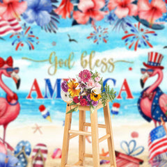 Lofaris God Bless America Summer Beach Flamingo Backdrop