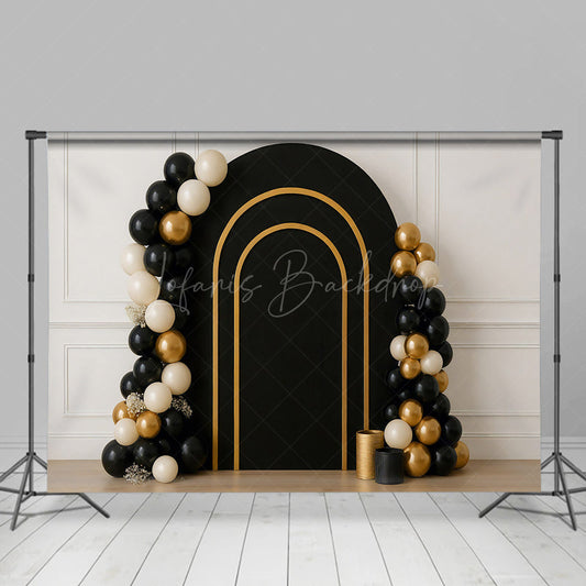 Lofaris Gold And Black Arch Balloons Cake Smash Backdrop